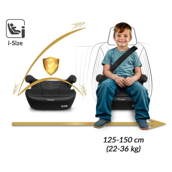 Autós ülésmagasító, Nukido Louis 710200, fekete, 22–36 kg / 125-150 cm, Isofix, i-Size (ECE R129), mosható huzat, 3 pontos rögzítés