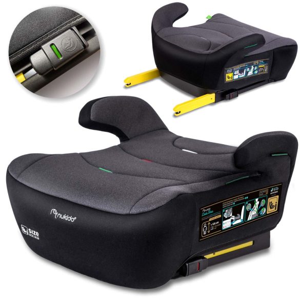 Autós ülésmagasító, Nukido Louis 710201, sötétszürke, 22–36 kg / 125-150 cm, Isofix, i-Size (ECE R129), mosható huzat, 3 pontos rögzítés