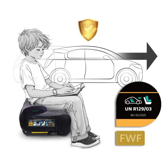 Autós ülésmagasító, Nukido Louis 710201, sötétszürke, 22–36 kg / 125-150 cm, Isofix, i-Size (ECE R129), mosható huzat, 3 pontos rögzítés