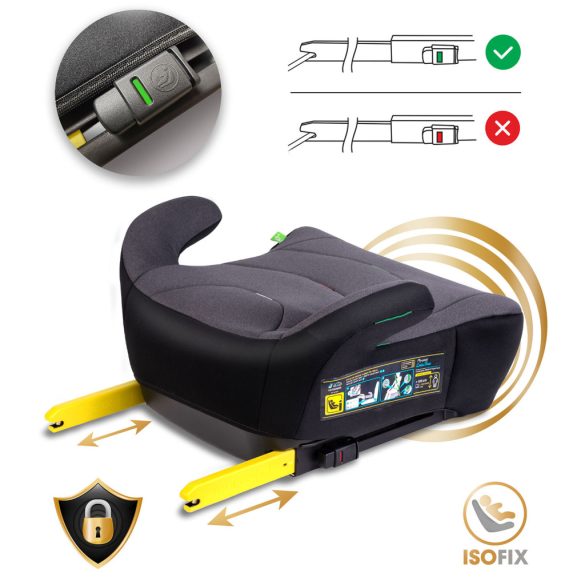 Autós ülésmagasító, Nukido Louis 710201, sötétszürke, 22–36 kg / 125-150 cm, Isofix, i-Size (ECE R129), mosható huzat, 3 pontos rögzítés