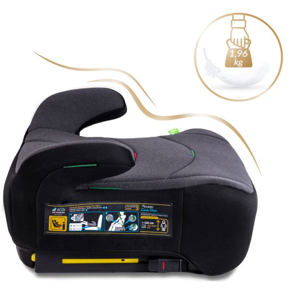 Autós ülésmagasító, Nukido Louis 710201, sötétszürke, 22–36 kg / 125-150 cm, Isofix, i-Size (ECE R129), mosható huzat, 3 pontos rögzítés