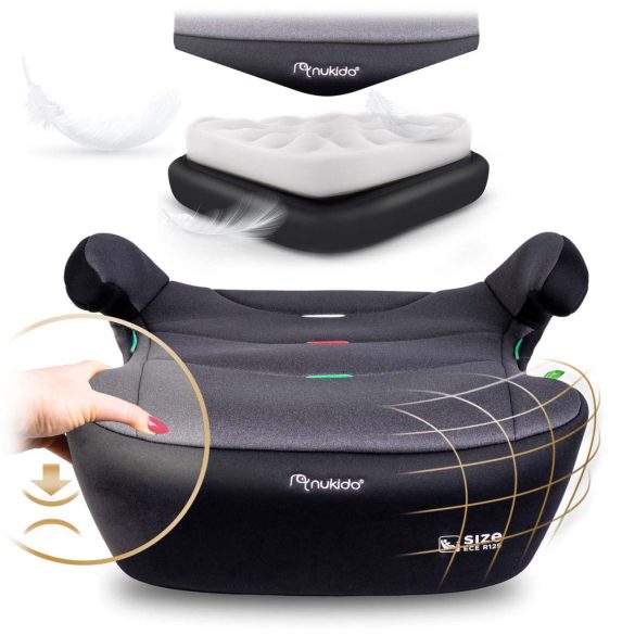 Autós ülésmagasító, Nukido Louis 710201, sötétszürke, 22–36 kg / 125-150 cm, Isofix, i-Size (ECE R129), mosható huzat, 3 pontos rögzítés