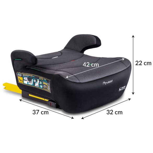 Autós ülésmagasító, Nukido Louis 710201, sötétszürke, 22–36 kg / 125-150 cm, Isofix, i-Size (ECE R129), mosható huzat, 3 pontos rögzítés
