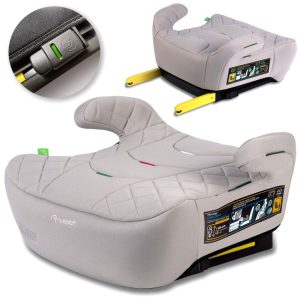 Autós ülésmagasító, Nukido Louis 710202, világosszürke, 22–36 kg / 125-150 cm, Isofix, i-Size (ECE R129), mosható huzat, 3 pontos rögzítés