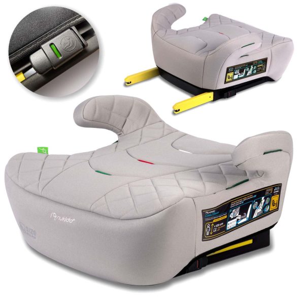 Autós ülésmagasító, Nukido Louis 710202, világosszürke, 22–36 kg / 125-150 cm, Isofix, i-Size (ECE R129), mosható huzat, 3 pontos rögzítés