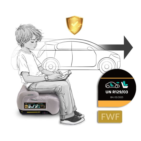 Autós ülésmagasító, Nukido Louis 710202, világosszürke, 22–36 kg / 125-150 cm, Isofix, i-Size (ECE R129), mosható huzat, 3 pontos rögzítés