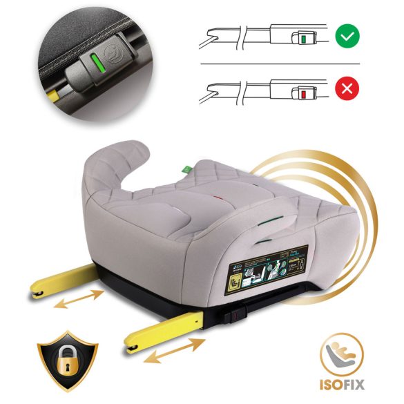 Autós ülésmagasító, Nukido Louis 710202, világosszürke, 22–36 kg / 125-150 cm, Isofix, i-Size (ECE R129), mosható huzat, 3 pontos rögzítés
