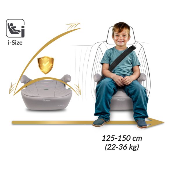 Autós ülésmagasító, Nukido Louis 710202, világosszürke, 22–36 kg / 125-150 cm, Isofix, i-Size (ECE R129), mosható huzat, 3 pontos rögzítés