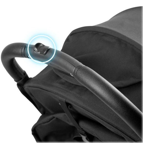 Babakocsi, Nukido Paseo, fekete/ezüst, 70 x 52 x 30 cm, összecsukható, 360°-os rugózott első kerekek, ötpontos biztonsági öv, dönthető háttámla, esővédő és lábzsák