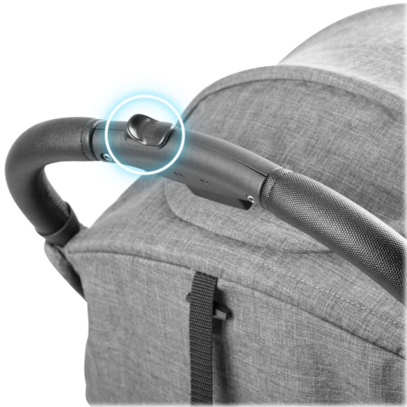 Babakocsi, Nukido Paseo, szürke, 70 x 52 x 30 cm, összecsukható, 360°-os rugózott első kerekek, ötpontos biztonsági öv, dönthető háttámla, esővédő és lábzsák