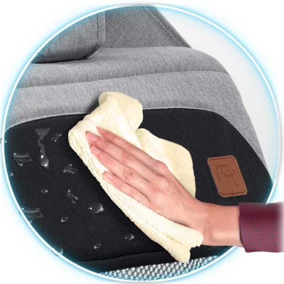 Babakocsi, Nukido Paseo, világosszürke, 70 x 52 x 30 cm, összecsukható, 360°-os rugózott első kerekek, ötpontos biztonsági öv, dönthető háttámla, esővédő és lábzsák