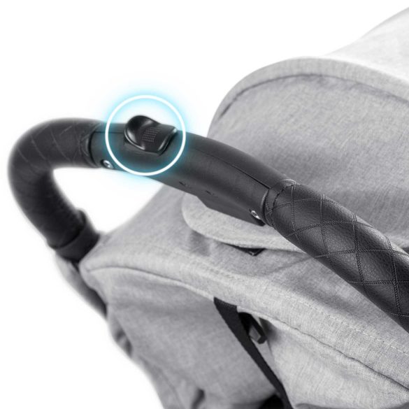 Babakocsi, Nukido Paseo, világosszürke, 70 x 52 x 30 cm, összecsukható, 360°-os rugózott első kerekek, ötpontos biztonsági öv, dönthető háttámla, esővédő és lábzsák