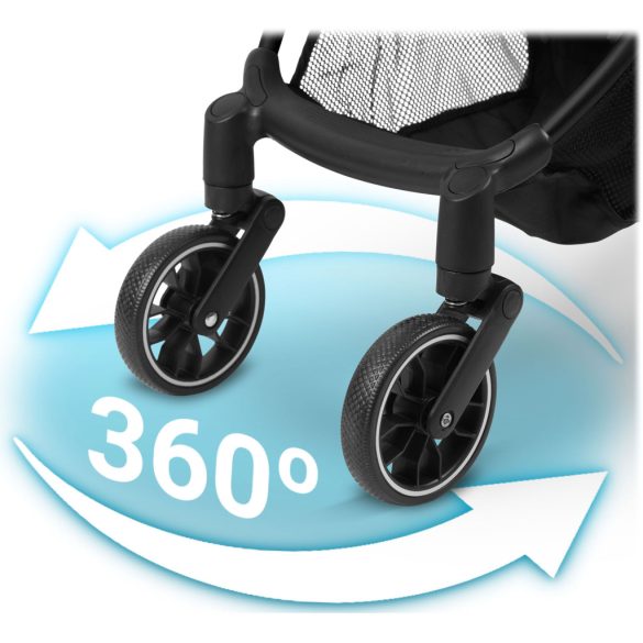 Babakocsi, Nukido Paseo, rózsaszín, 70 x 52 x 30 cm, összecsukható, 360°-os rugózott első kerekek, ötpontos biztonsági öv, dönthető háttámla, esővédő és lábzsák