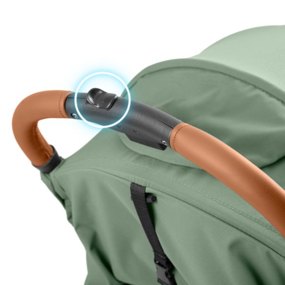 Babakocsi, Nukido Paseo, zöld, 70 x 52 x 30 cm, összecsukható, 360°-os rugózott első kerekek, ötpontos biztonsági öv, dönthető háttámla, esővédő és lábzsák