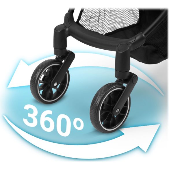 Babakocsi, Nukido Paseo, zöld, 70 x 52 x 30 cm, összecsukható, 360°-os rugózott első kerekek, ötpontos biztonsági öv, dönthető háttámla, esővédő és lábzsák