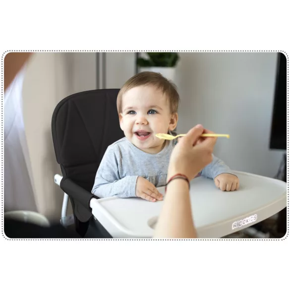Etetőszék, Ricokids Nuco, fekete, összecsukható, levehető tálcával, 3 pontos biztonsági öv, lábtartó, teherbírás: 15 kg
