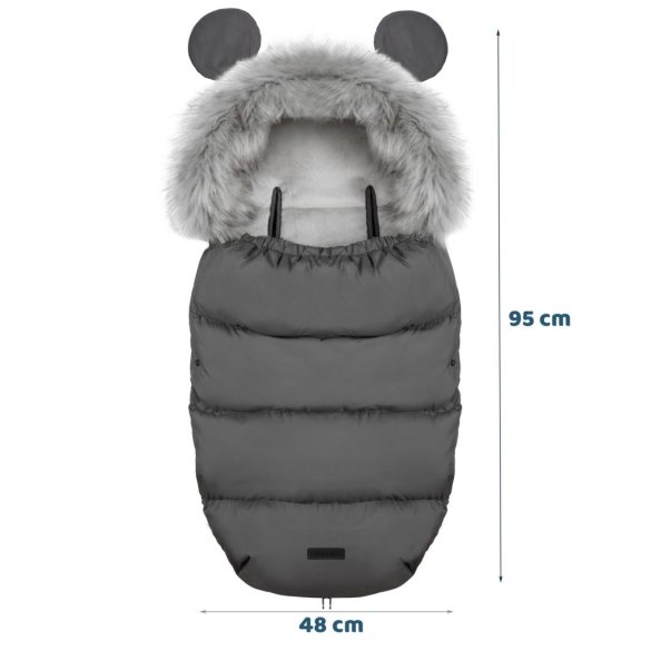 Babakocsi hálózsák, Ricokids Elmi, sötétszürke, 95 x 48 cm, babakocsihoz és szánkóhoz, légáteresztő, lyukak a biztonsági öveknek, mosható