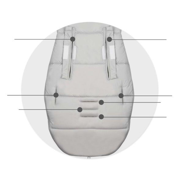 Babakocsi hálózsák, Ricokids Elmi, szürke, 95 x 48 cm, babakocsihoz és szánkóhoz, légáteresztő, lyukak a biztonsági öveknek, mosható