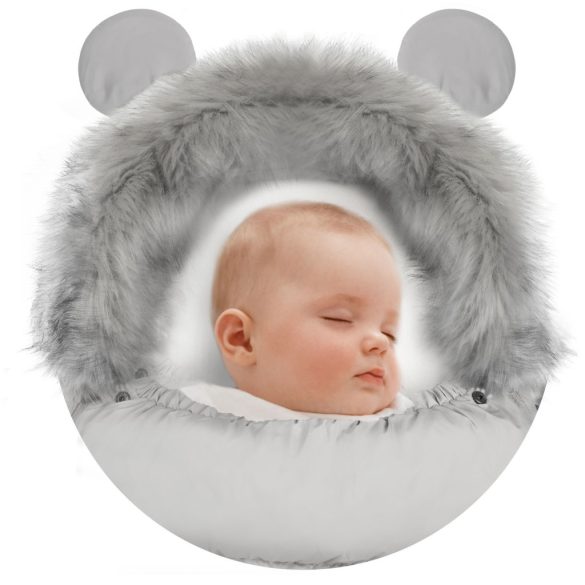 Babakocsi hálózsák, Ricokids Elmi, szürke, 95 x 48 cm, babakocsihoz és szánkóhoz, légáteresztő, lyukak a biztonsági öveknek, mosható