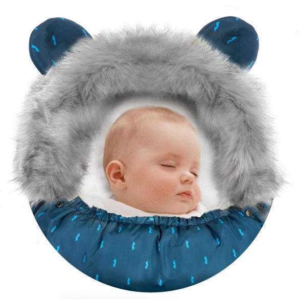 Babakocsi hálózsák, Ricokids Elmi, sötétkék, 95 x 48 cm, babakocsihoz és szánkóhoz, légáteresztő, lyukak a biztonsági öveknek, mosható