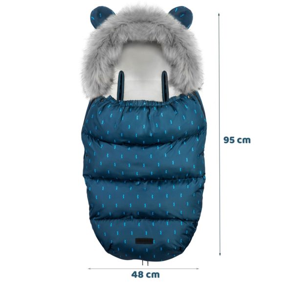 Babakocsi hálózsák, Ricokids Elmi, sötétkék, 95 x 48 cm, babakocsihoz és szánkóhoz, légáteresztő, lyukak a biztonsági öveknek, mosható