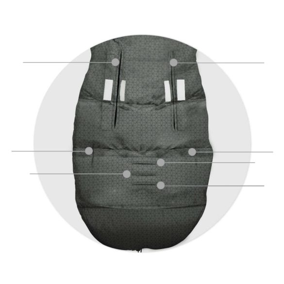 Babakocsi hálózsák, Ricokids Elmi, sötétszürke, 95 x 48 cm, babakocsihoz és szánkóhoz, légáteresztő, lyukak a biztonsági öveknek, mosható