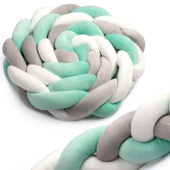 Rácsvédő kiságyba, Ricokids, zöld/szürke, 200 x 11,5 cm, kék-szürke, antiallergén, mosható, puha tapintású
