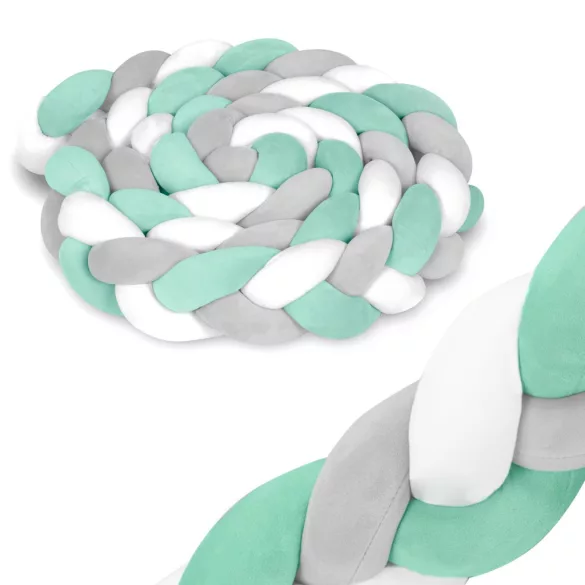 Rácsvédő kiságyba, Ricokids, zöld/szürke, 300 x 11,5 cm, kék-szürke, antiallergén, mosható, puha tapintású