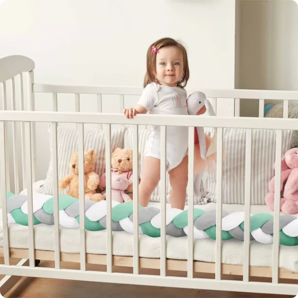Rácsvédő kiságyba, Ricokids, zöld/szürke, 300 x 11,5 cm, kék-szürke, antiallergén, mosható, puha tapintású