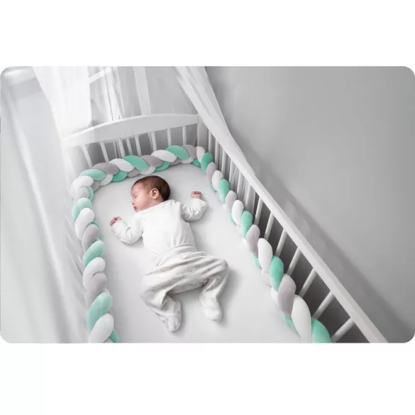 Rácsvédő kiságyba, Ricokids, zöld/szürke, 300 x 11,5 cm, kék-szürke, antiallergén, mosható, puha tapintású