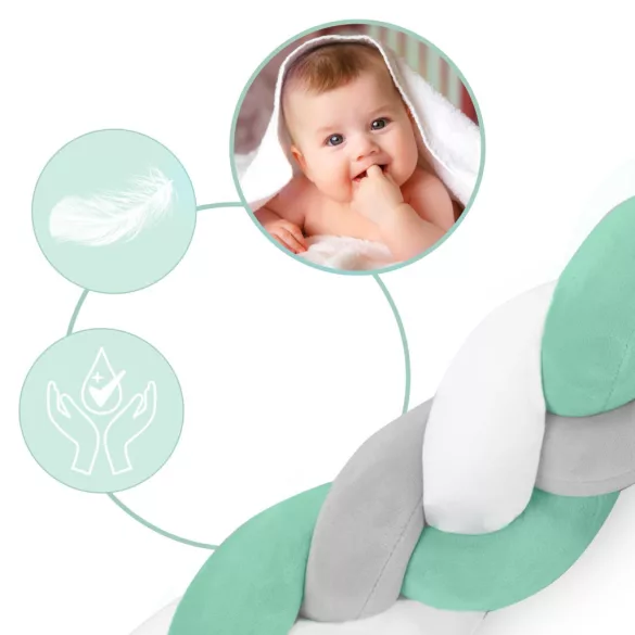 Rácsvédő kiságyba, Ricokids, zöld/szürke, 300 x 11,5 cm, kék-szürke, antiallergén, mosható, puha tapintású