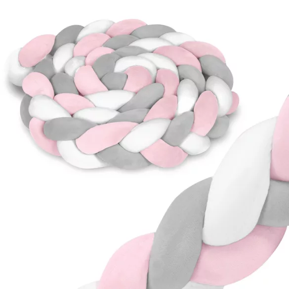 Rácsvédő kiságyba, Ricokids, rózsaszín/szürke, 300 x 11,5 cm, kék-szürke, antiallergén, mosható, puha tapintású