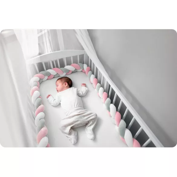 Rácsvédő kiságyba, Ricokids, rózsaszín/szürke, 300 x 11,5 cm, kék-szürke, antiallergén, mosható, puha tapintású