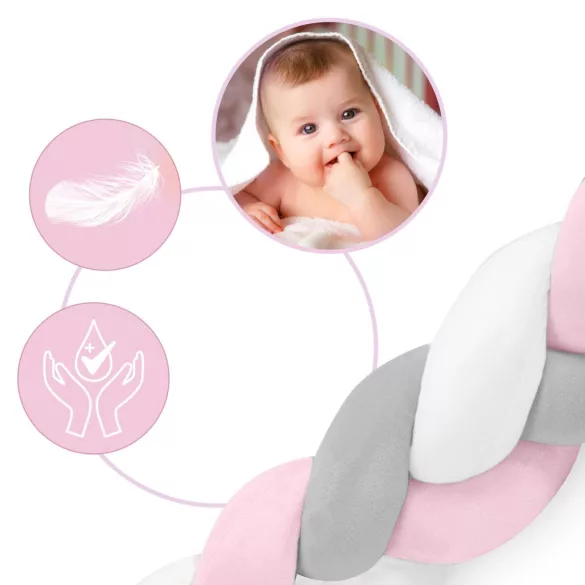 Rácsvédő kiságyba, Ricokids, rózsaszín/szürke, 300 x 11,5 cm, kék-szürke, antiallergén, mosható, puha tapintású