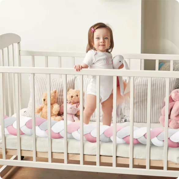 Rácsvédő kiságyba, Ricokids, rózsaszín/szürke, 300 x 11,5 cm, kék-szürke, antiallergén, mosható, puha tapintású