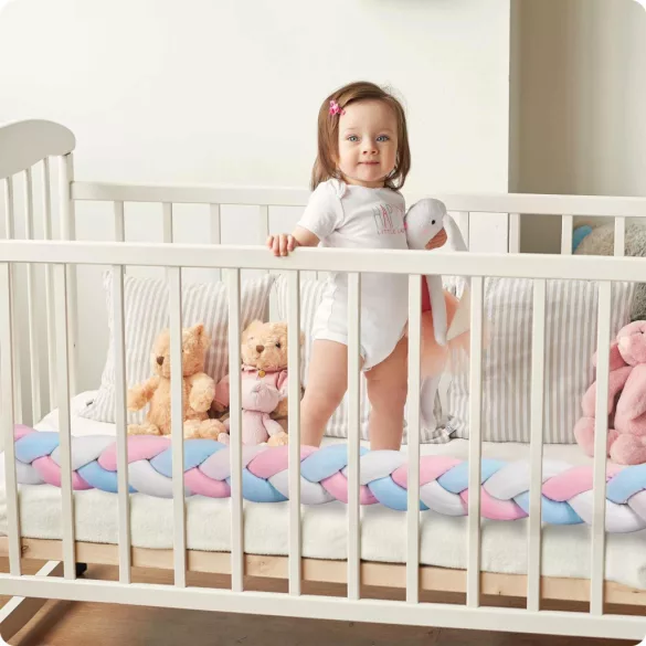 Rácsvédő kiságyba, Ricokids, kék/rózsaszín, 300 x 11,5 cm, kék-szürke, antiallergén, mosható, puha tapintású