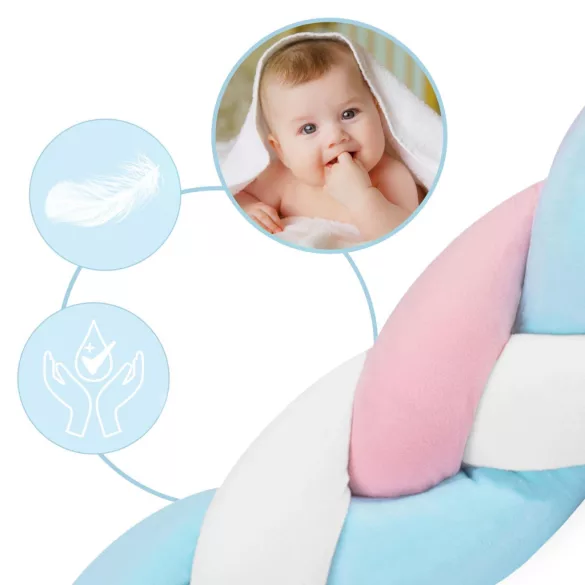 Rácsvédő kiságyba, Ricokids, kék/rózsaszín, 300 x 11,5 cm, kék-szürke, antiallergén, mosható, puha tapintású