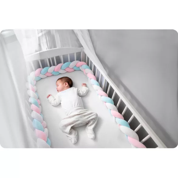 Rácsvédő kiságyba, Ricokids, kék/rózsaszín, 300 x 11,5 cm, kék-szürke, antiallergén, mosható, puha tapintású