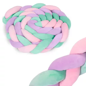Rácsvédő kiságyba, Ricokids, zöld/rózsaszín/lila, 300 x 11,5 cm, kék-szürke, antiallergén, mosható, puha tapintású