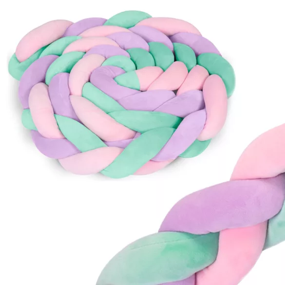 Rácsvédő kiságyba, Ricokids, zöld/rózsaszín/lila, 300 x 11,5 cm, kék-szürke, antiallergén, mosható, puha tapintású