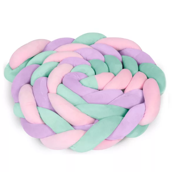 Rácsvédő kiságyba, Ricokids, zöld/rózsaszín/lila, 300 x 11,5 cm, kék-szürke, antiallergén, mosható, puha tapintású