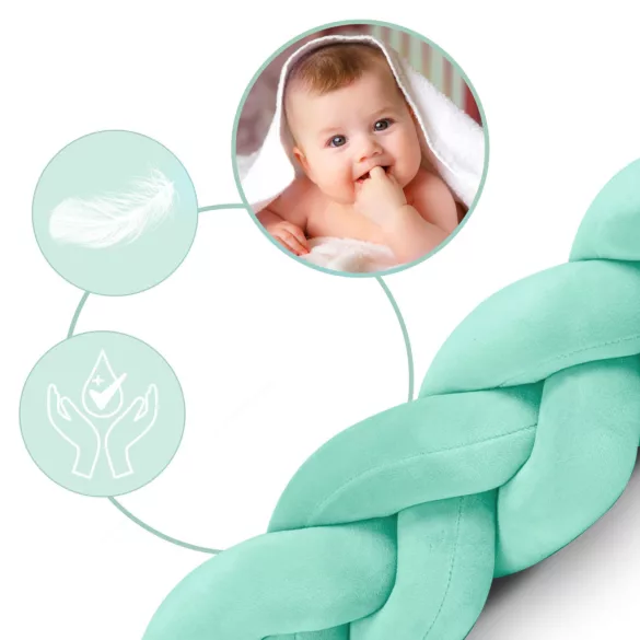 Rácsvédő kiságyba, Ricokids, zöld, 300 x 11,5 cm, kék-szürke, antiallergén, mosható, puha tapintású