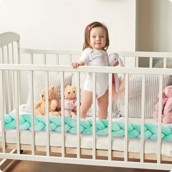 Rácsvédő kiságyba, Ricokids, zöld, 300 x 11,5 cm, kék-szürke, antiallergén, mosható, puha tapintású