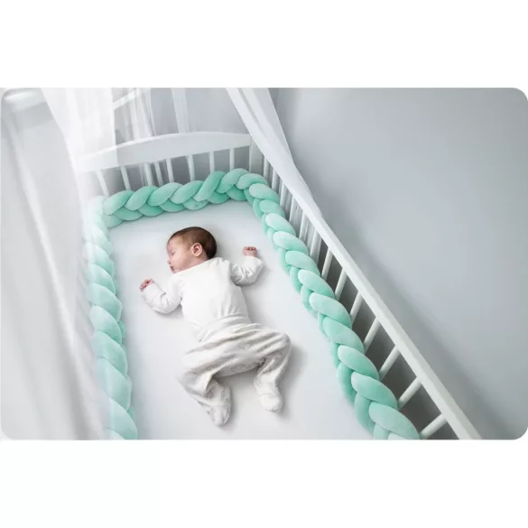 Rácsvédő kiságyba, Ricokids, zöld, 300 x 11,5 cm, kék-szürke, antiallergén, mosható, puha tapintású