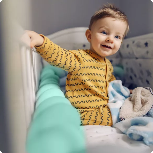 Rácsvédő kiságyba, Ricokids, zöld, 300 x 11,5 cm, kék-szürke, antiallergén, mosható, puha tapintású