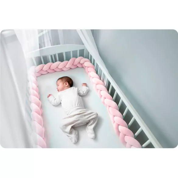 Rácsvédő kiságyba, Ricokids, rózsaszín, 300 x 11,5 cm, kék-szürke, antiallergén, mosható, puha tapintású