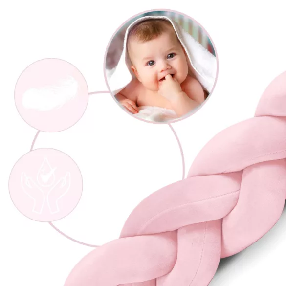 Rácsvédő kiságyba, Ricokids, rózsaszín, 300 x 11,5 cm, kék-szürke, antiallergén, mosható, puha tapintású