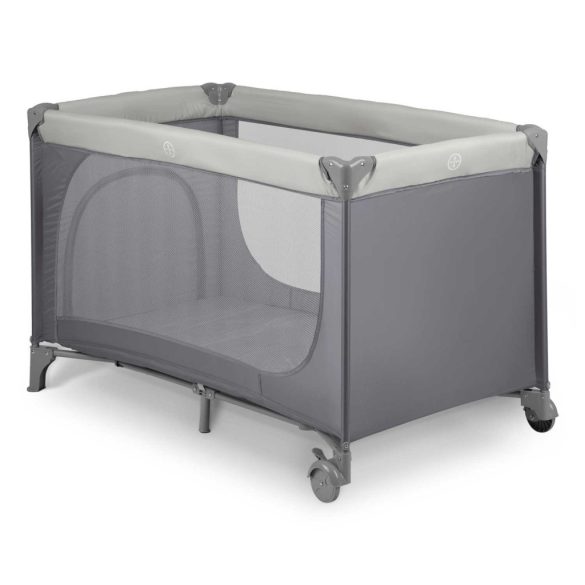 Utazó gyerekágy, Ricokids RK-240, világosszürke, 125 x 65 cm, magasság: 78 cm, levehető oldalsó bejárat, 2 fékezhető kerék, összecsukható, matraccal, teherbírás: 15 kg