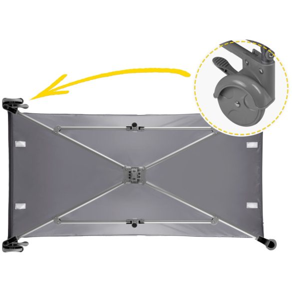 Utazó gyerekágy, Ricokids RK-240, világosszürke, 125 x 65 cm, magasság: 78 cm, levehető oldalsó bejárat, 2 fékezhető kerék, összecsukható, matraccal, teherbírás: 15 kg