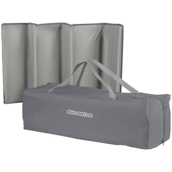 Utazó gyerekágy, Ricokids RK-240, világosszürke, 125 x 65 cm, magasság: 78 cm, levehető oldalsó bejárat, 2 fékezhető kerék, összecsukható, matraccal, teherbírás: 15 kg